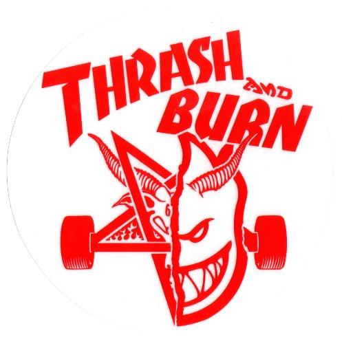 Spitfire Wheels Thrasher Magazine Skateboard Sticker Thrash And Burn 497x500
