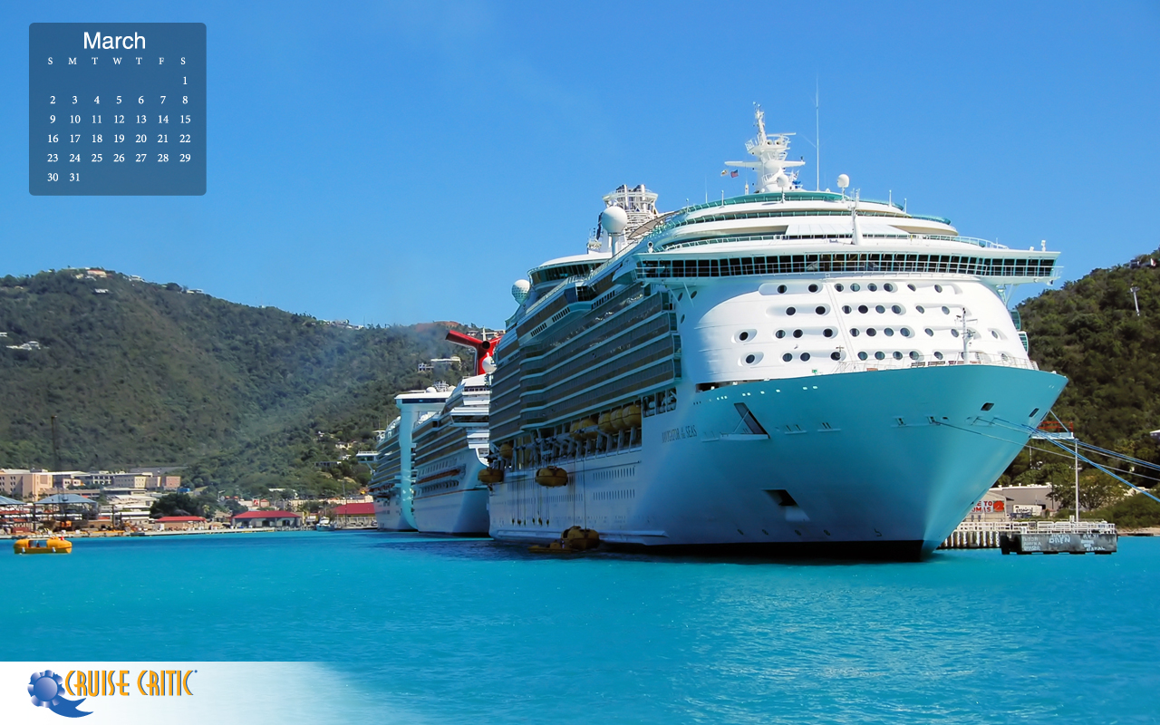 March 2014 Desktop Calendar Cruise Ships in St Maarten The Lido 1280x800