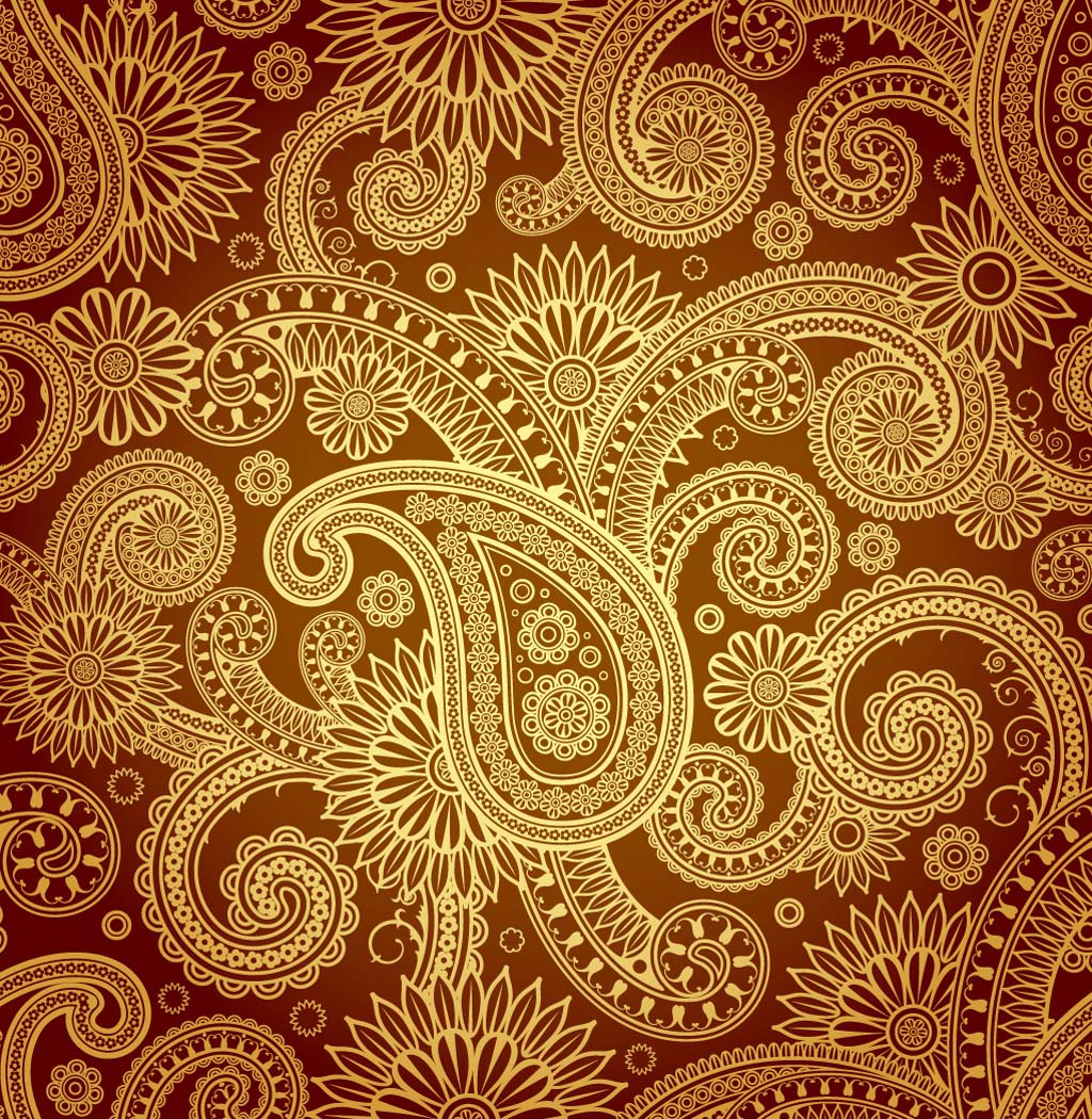 File With Gold Paisley Seamless Pattern Red And Used Together