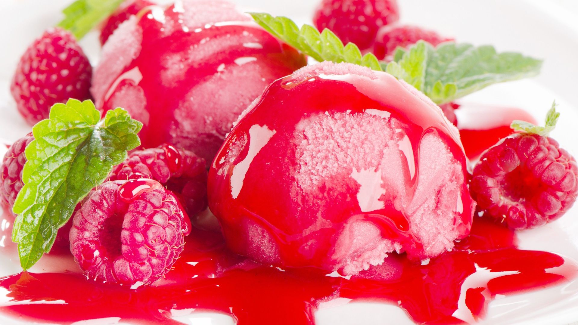 Close Up Ice Cream Raspberries Fruit Wallpaper Stream