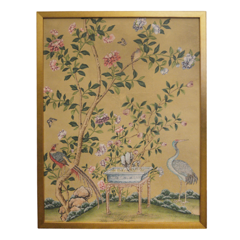 Framed Handpainted Chinese wallpaper at 1stdibs