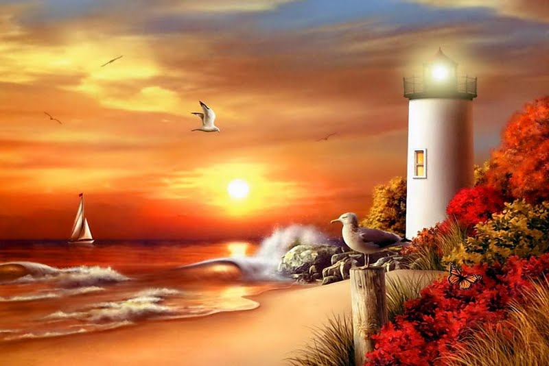Lighthouse At Sunset Desktop Laptop Ed In