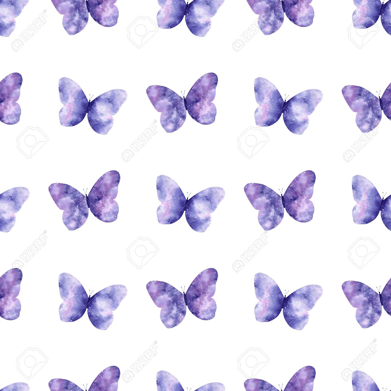 Watercolor Seamless Pattern With Bright Galaxy Butterflies Cute