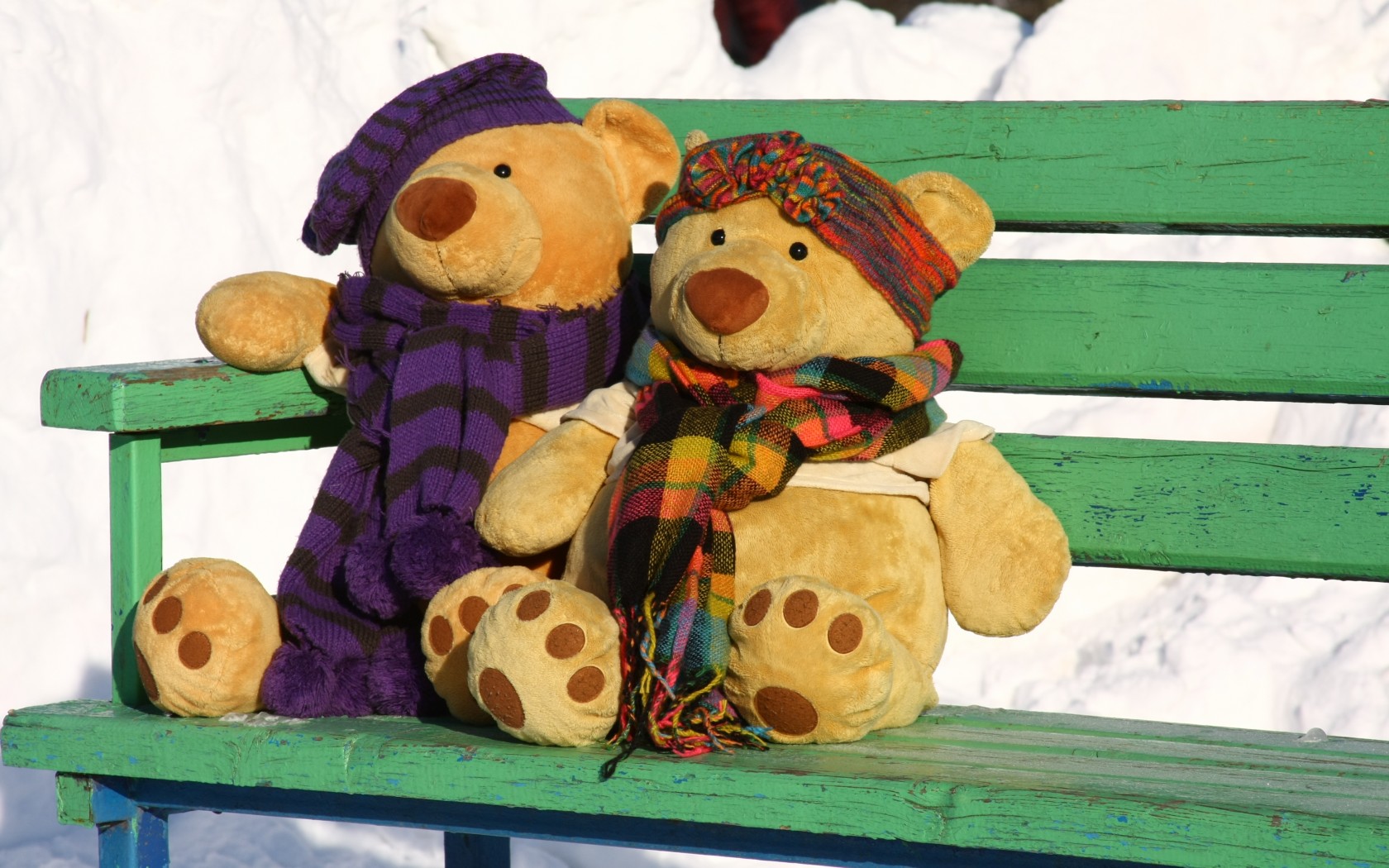 Teddy Bear Love Romance Mood Toys Cute Winter Bench Snow
