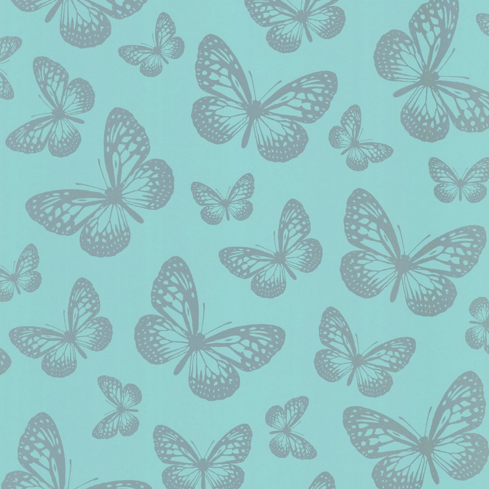 Wallpaper Metallic Butterfly Designer Feature Wallpaper Teal Silver