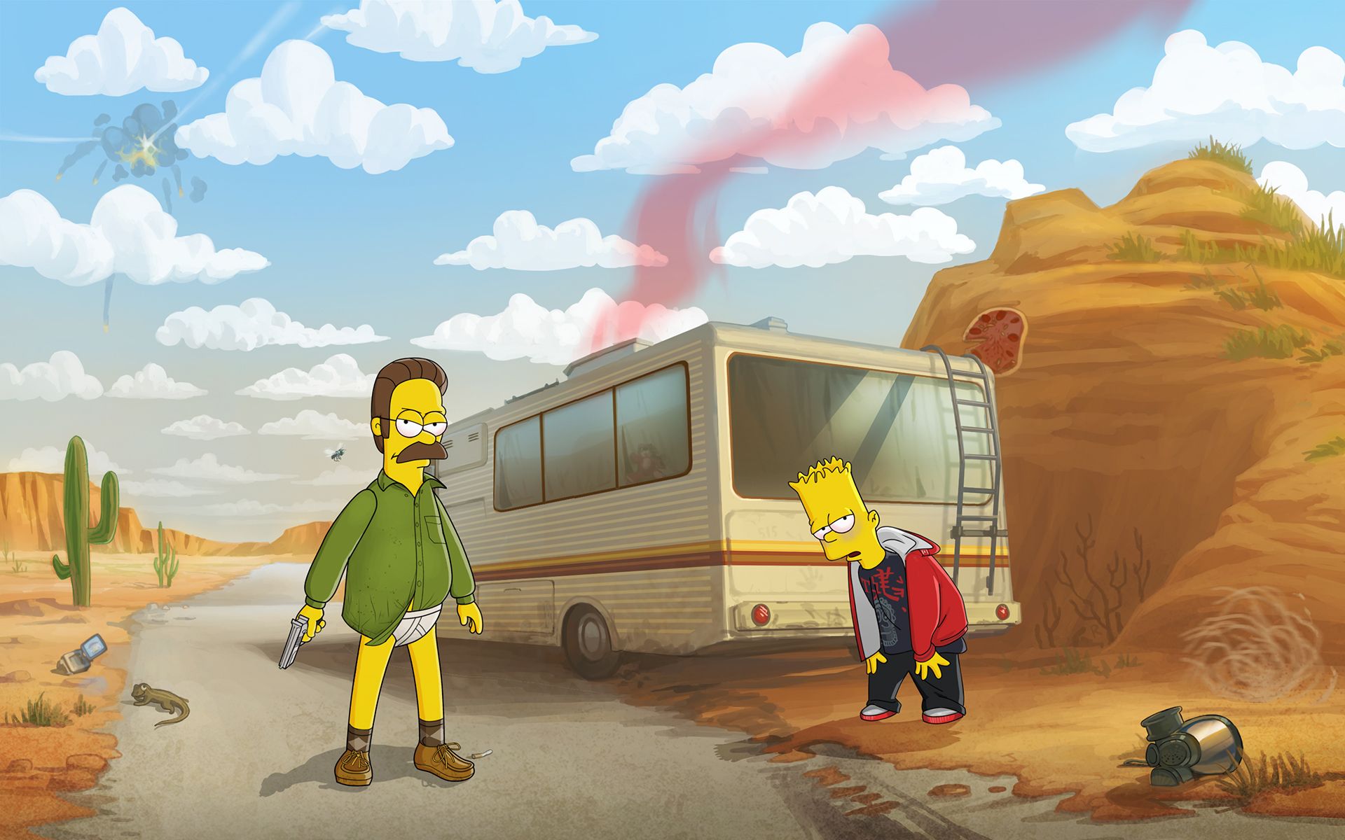 Wallpaper Of Breaking Bad Simpsons Ned Flanders Bart Simpson