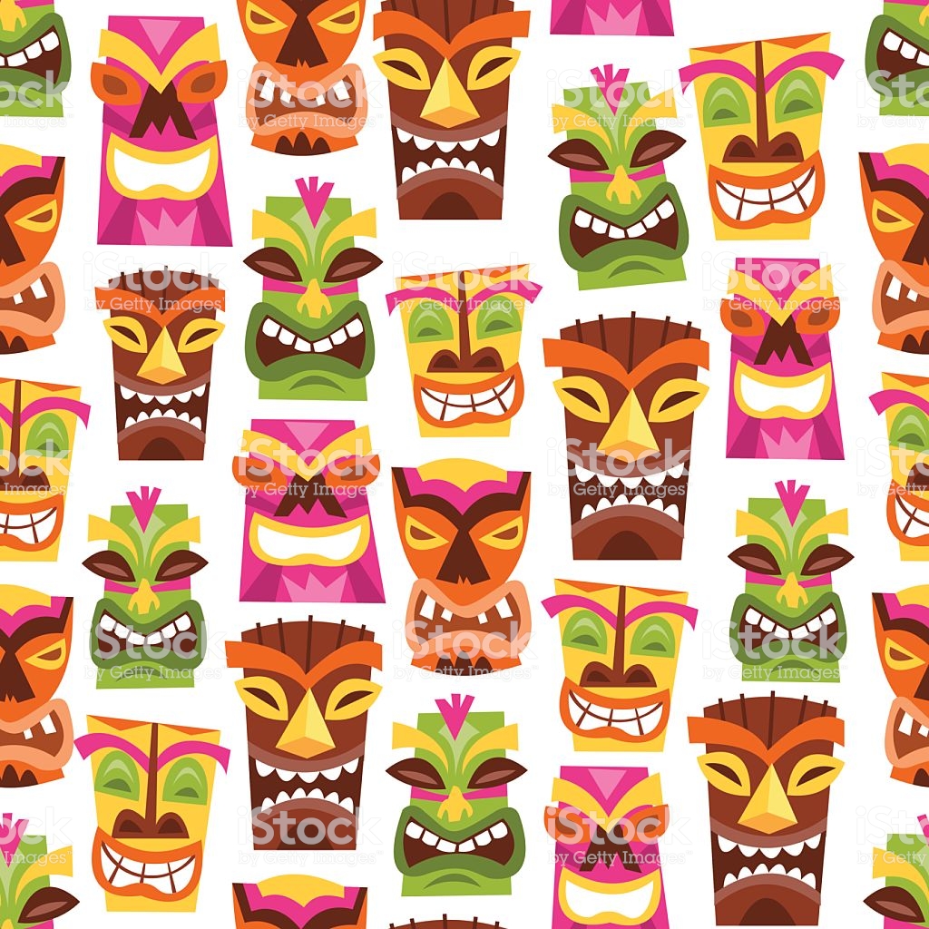 Retro Hawaiian Luau Party Tiki Seamless Pattern Background Stock