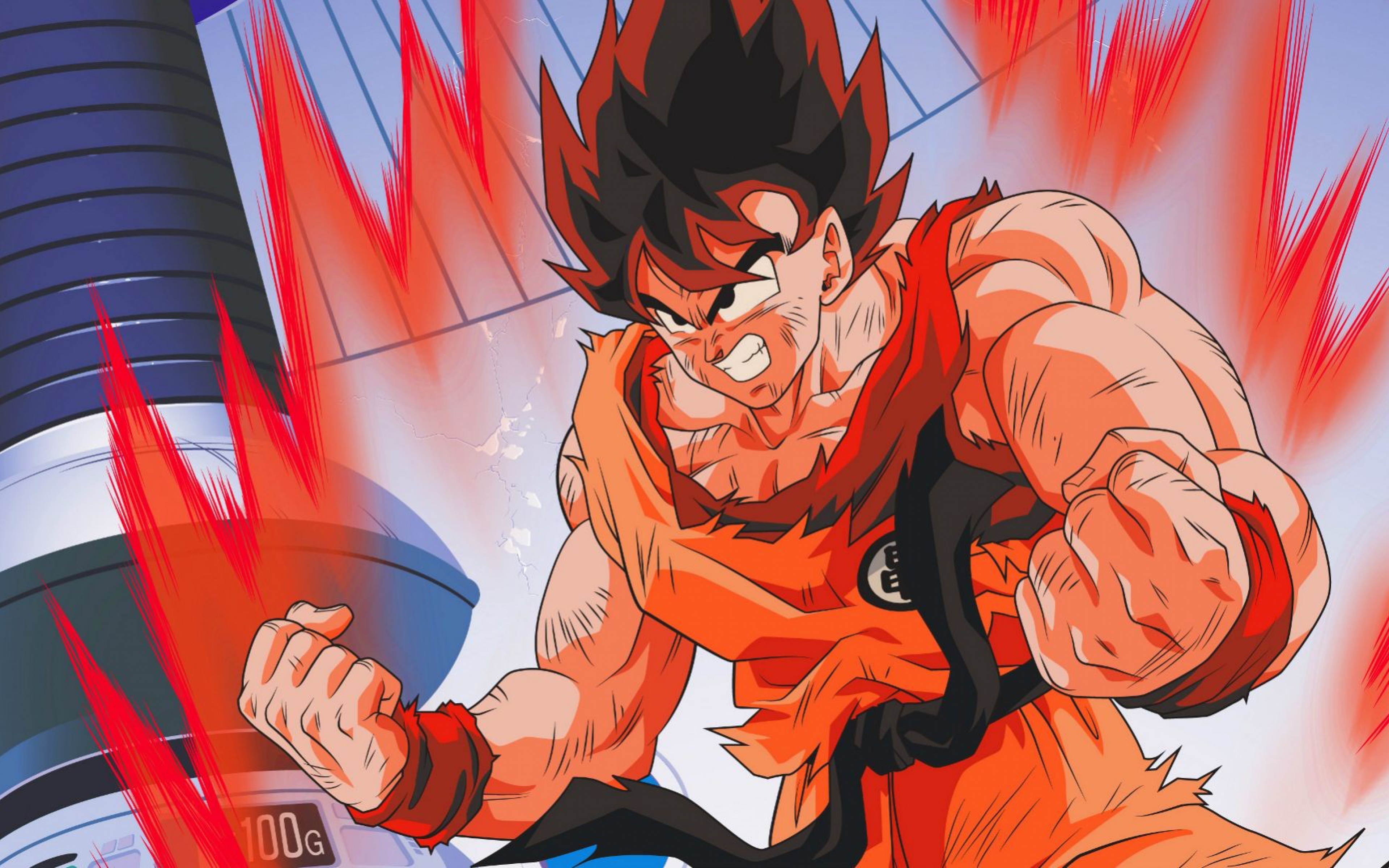 Goku powering up in a gravity chamber, Dragonball Z