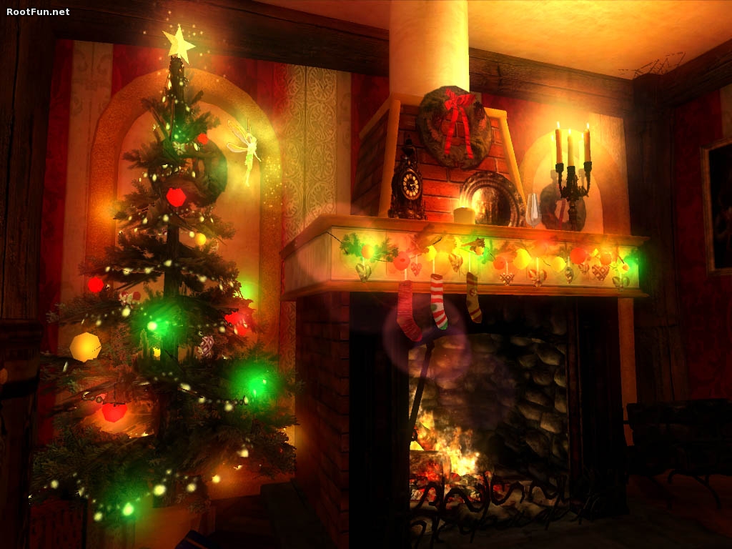 Christmas 3d Fireplace HD Wallpaper
