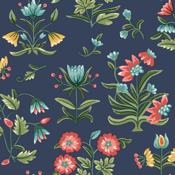 Navy Heirloom Floral Peel Stick Wallpap Ednt Wallpaper