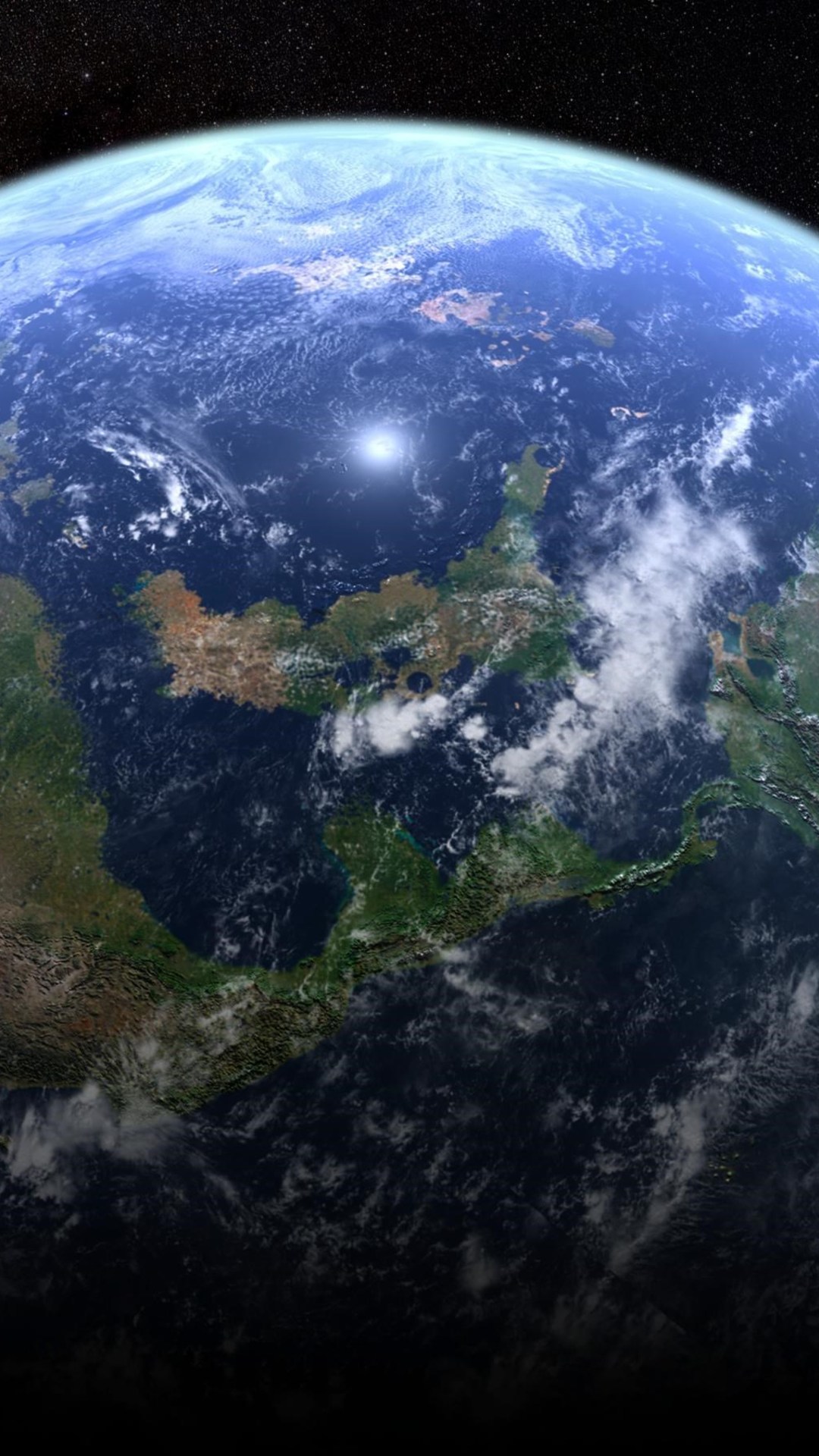 A breathtaking view of Earth from space, showcasing the curvature of the planet, swirling cloud formations, and the vast expanse of the oceans. Perfect for an iPhone wallpaper