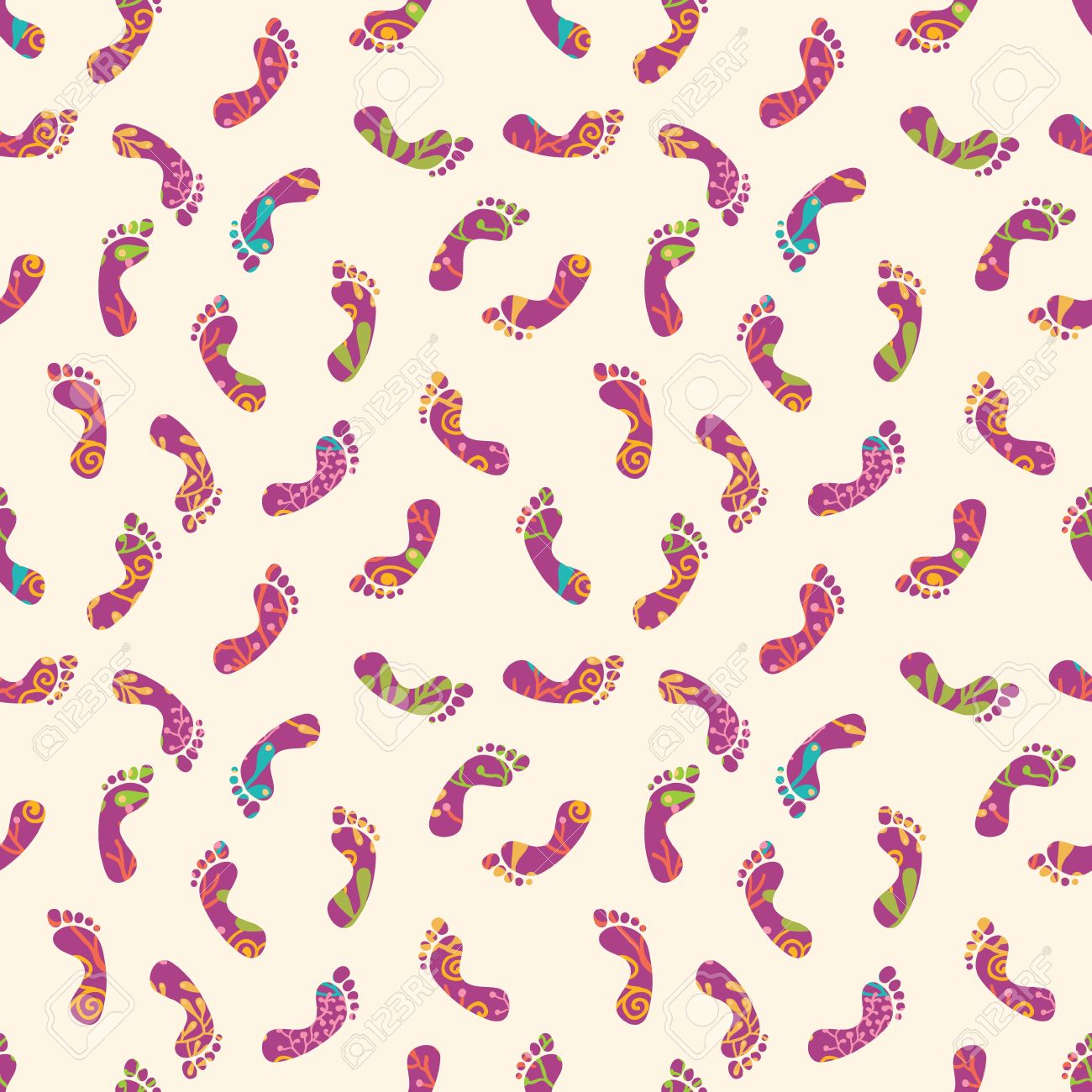 Colorful Foot Prints Seamless Pattern Background Royalty
