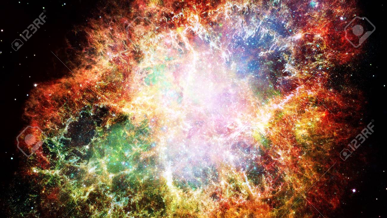 Supernova Explosion With Glowing Nebula In The Background Stock