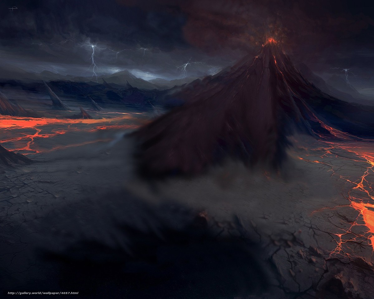 Wallpaper Volcano Lightning Lava Desktop In
