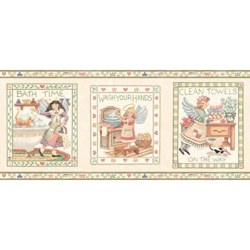 Bathroom And Country Angels Wallpaper Border Green Edge