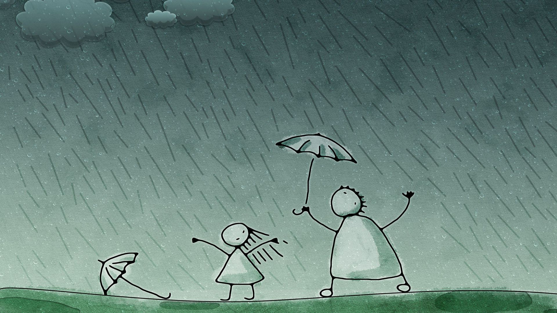 Father And Daughter In The Rain HD Unbelievable Wallpaper