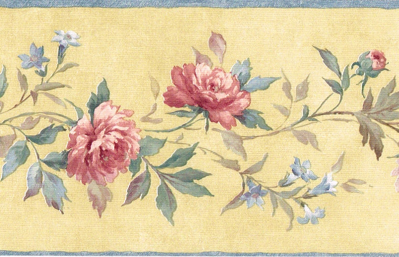 Victorian Pink Red Rose Yellow Blue Floral Flower Silk Satin Wallpaper