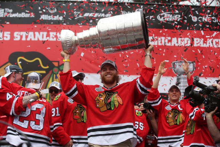 Right Winger Patrick Kane Hoists The Stanley Cup On June As