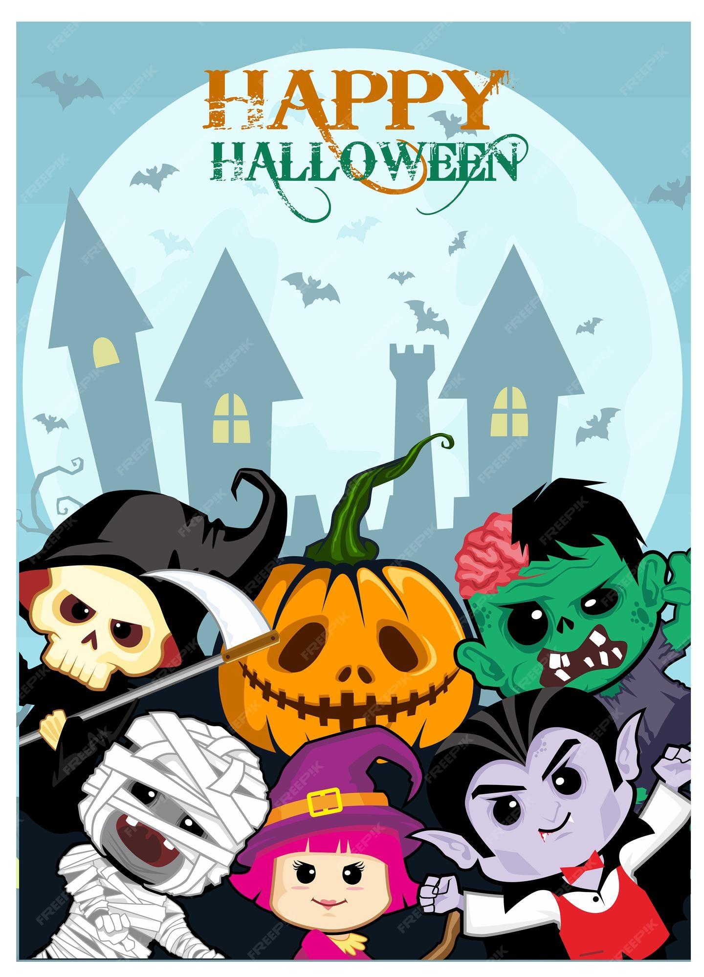Premium Vector Halloween wallpaper cartoon