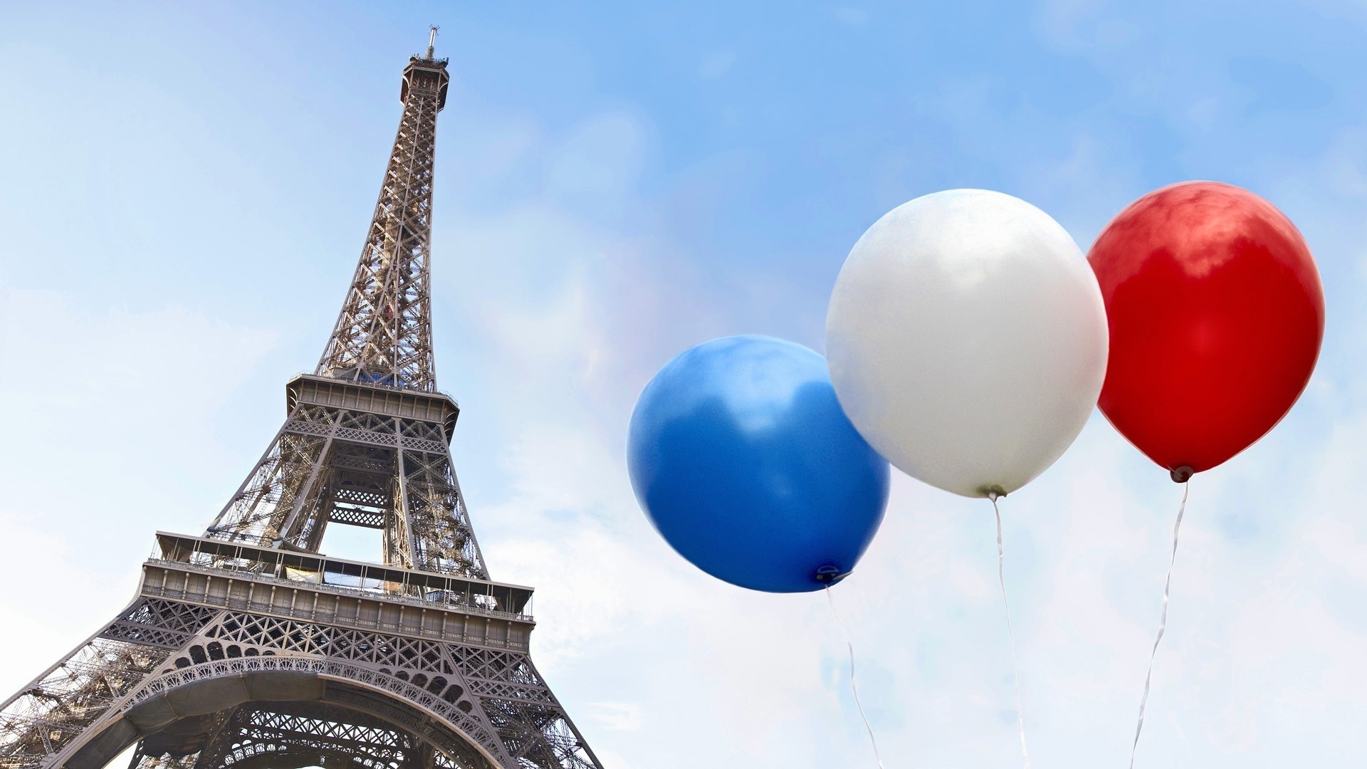 Wallpaper Eiffel Tower Balloon Flag France Paris Desktop
