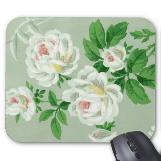 Vintage Victorian Floral Green Wallpaper Mousepad