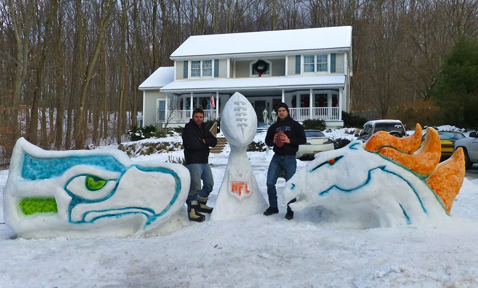 Fans Create Super Bowl Snow Sculptures For Seahawks Broncos And