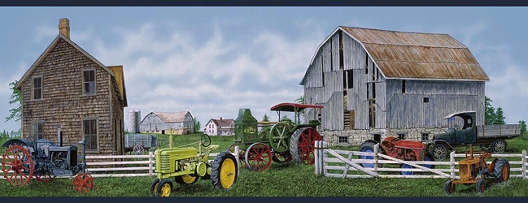 Country Farm and Antique Tractors Barn Wallpaper Border BE10541B