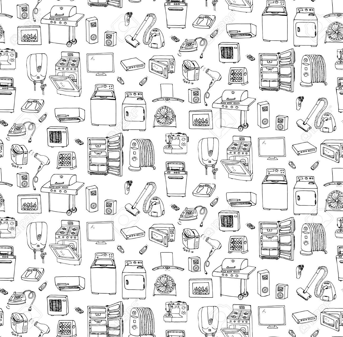 Seamless Background Hand Drawn Doodle Home Appliance Vector