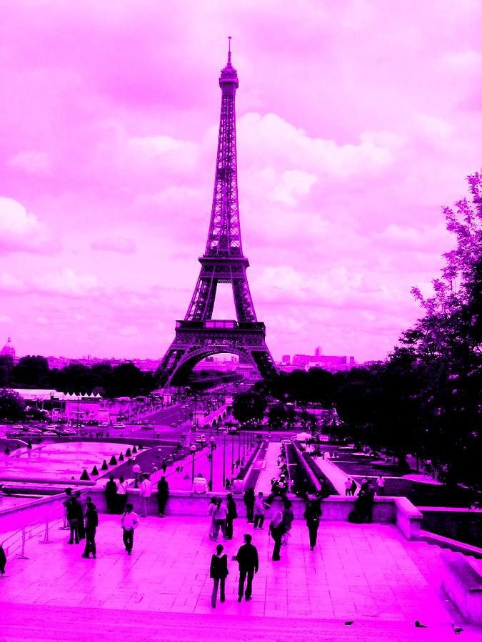 Paris Eiffel Tower, pink clouds and crescent moon Wall Mural | Buy online  at Europosters