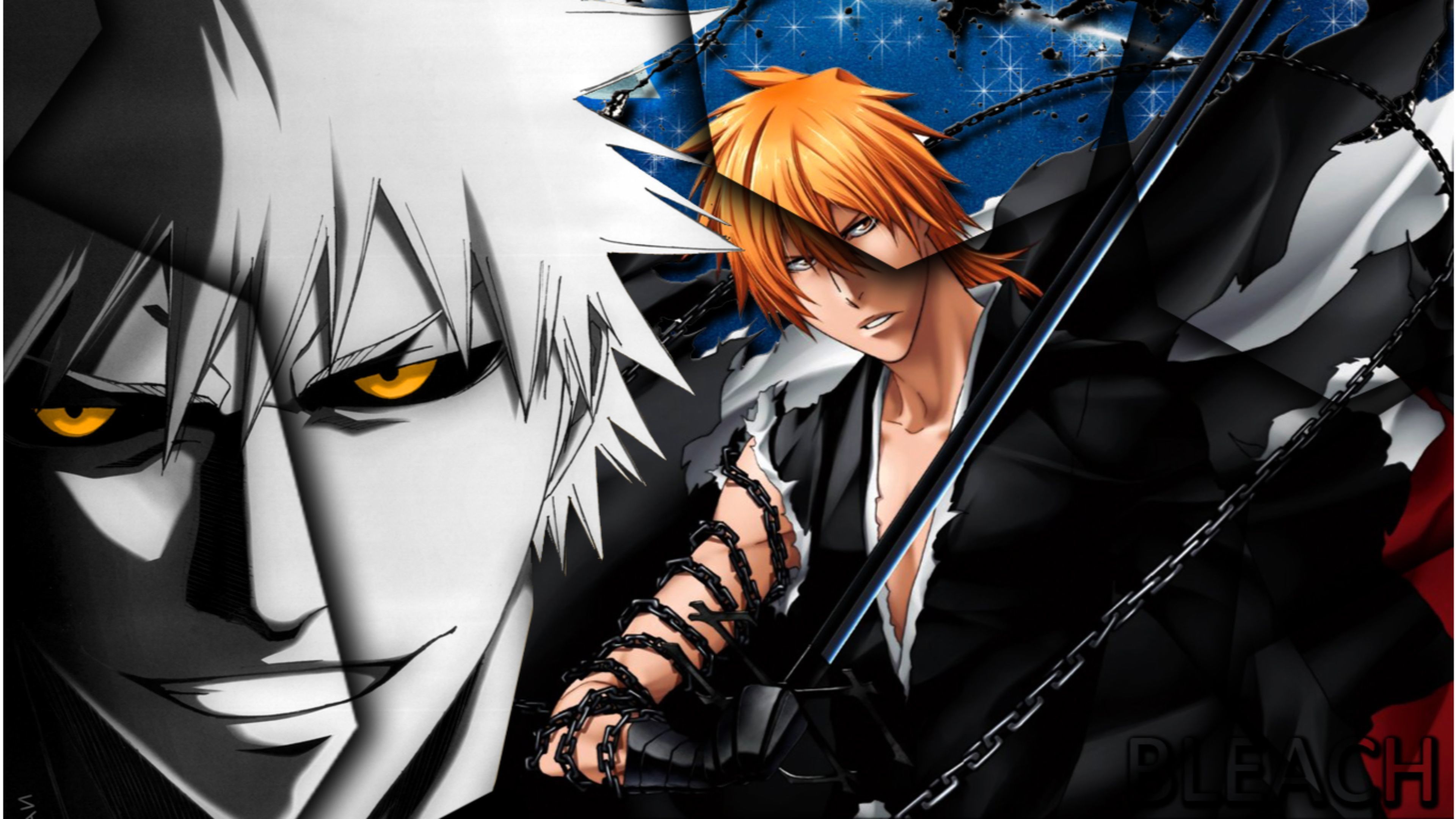 Ichigo Kurosaki in his Hollow form from the anime Bleach, a striking wallpaper for anime fans