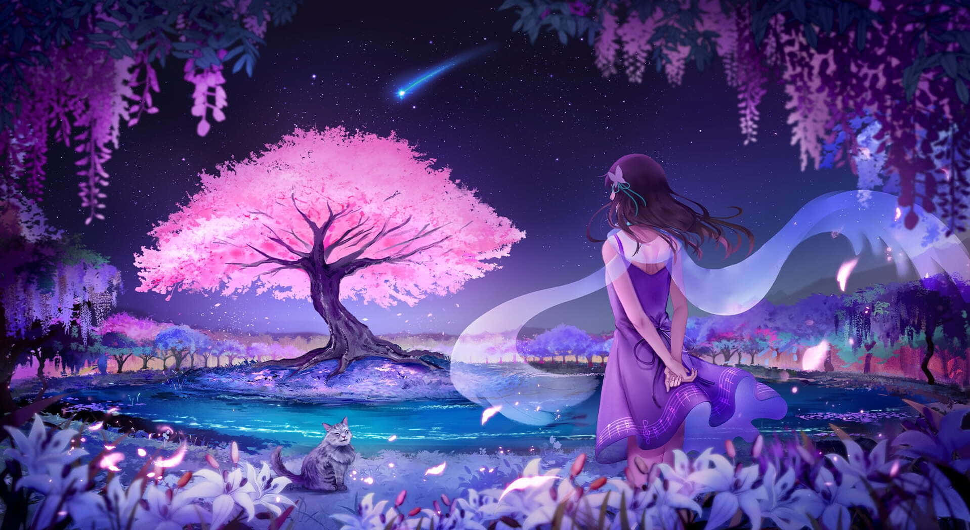 Anime Cherry Blossom Tree Background Wallpaper