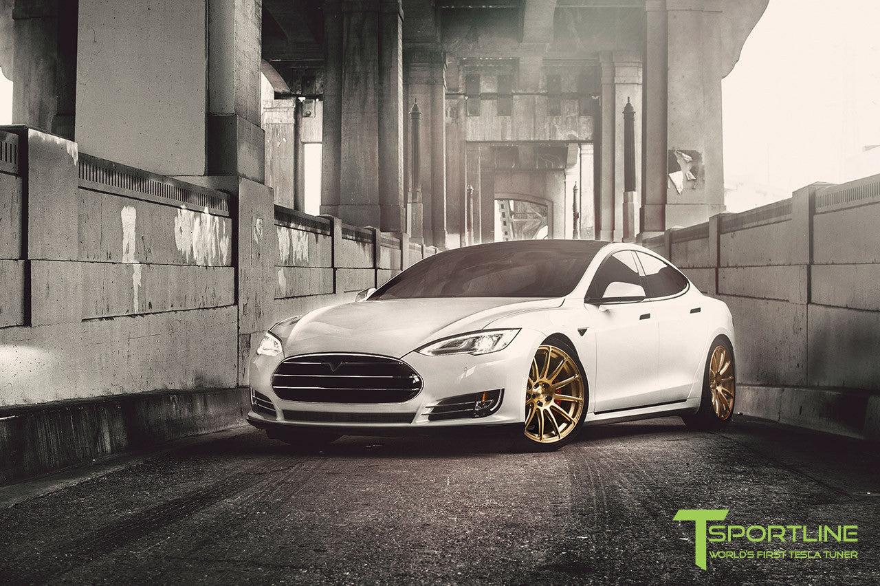 White Tesla Model S With Ghost Gold Inch Ts112 Forged