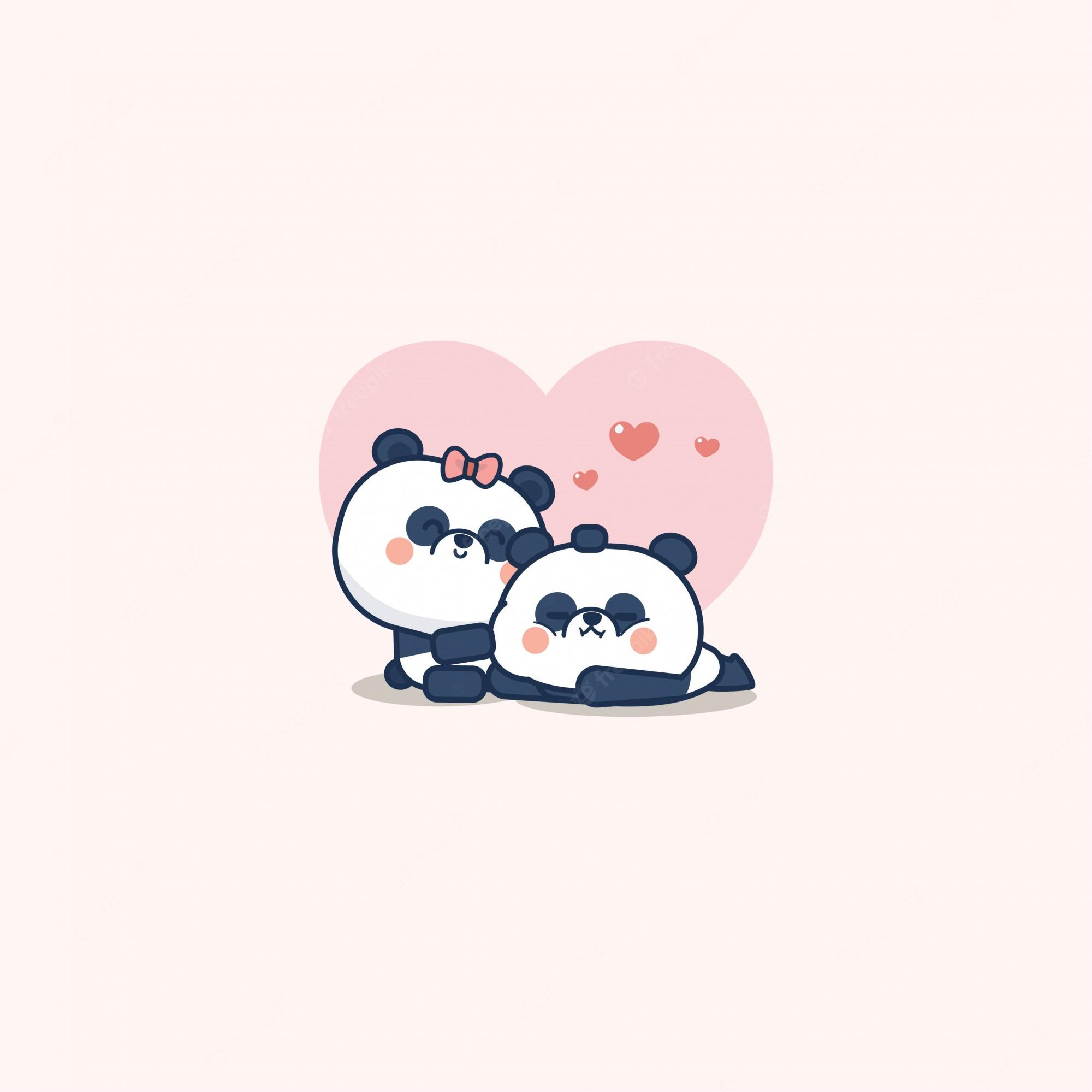 Premium Vector Kawaii Couple Panda Bears Cute Animals Flat And