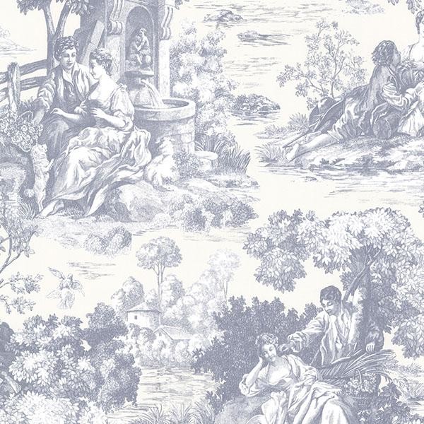 Isabella Blue Toile Modern Wallpaper By Warehouse