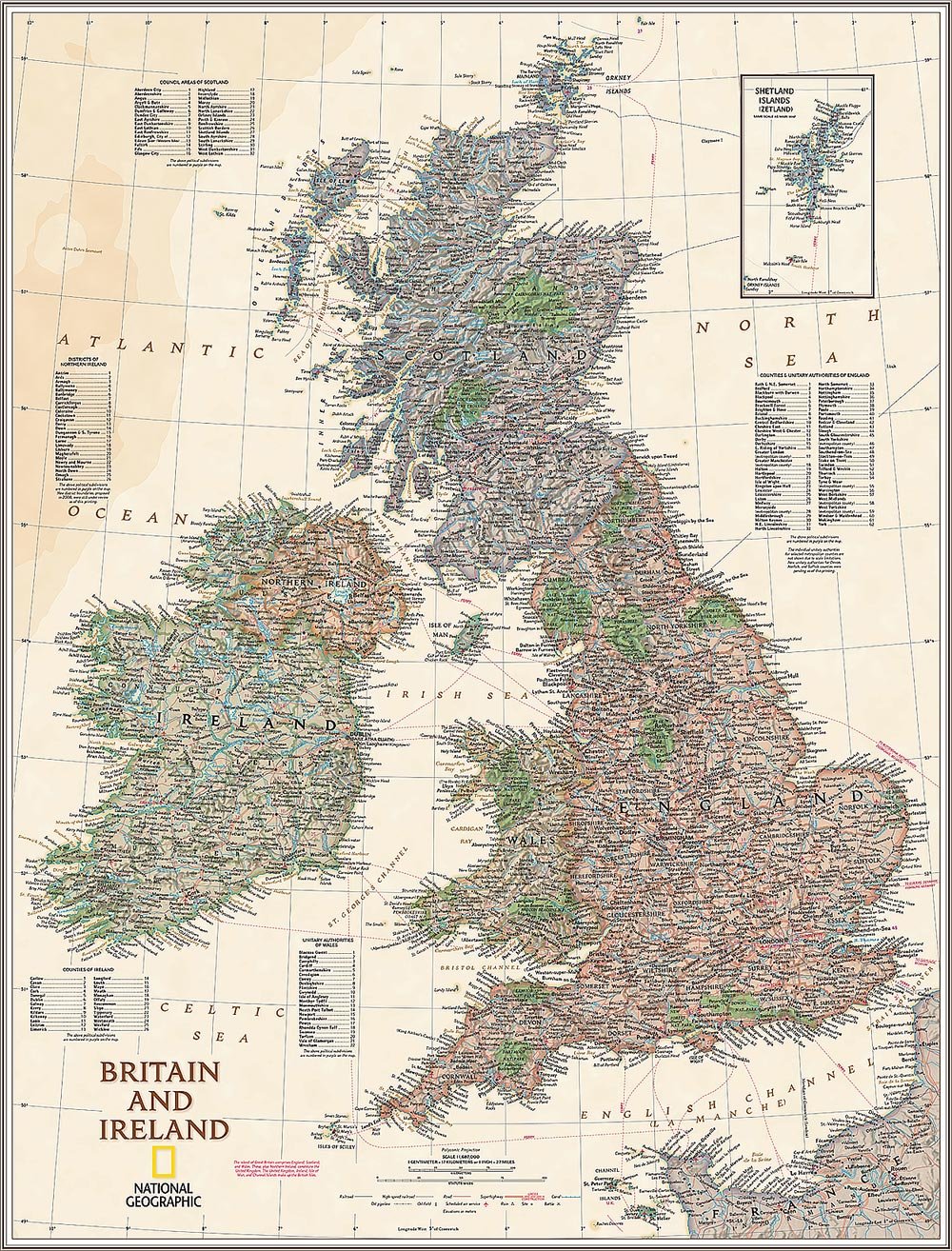 National Geographic S Executive Britain And Ireland Map Wall Mural