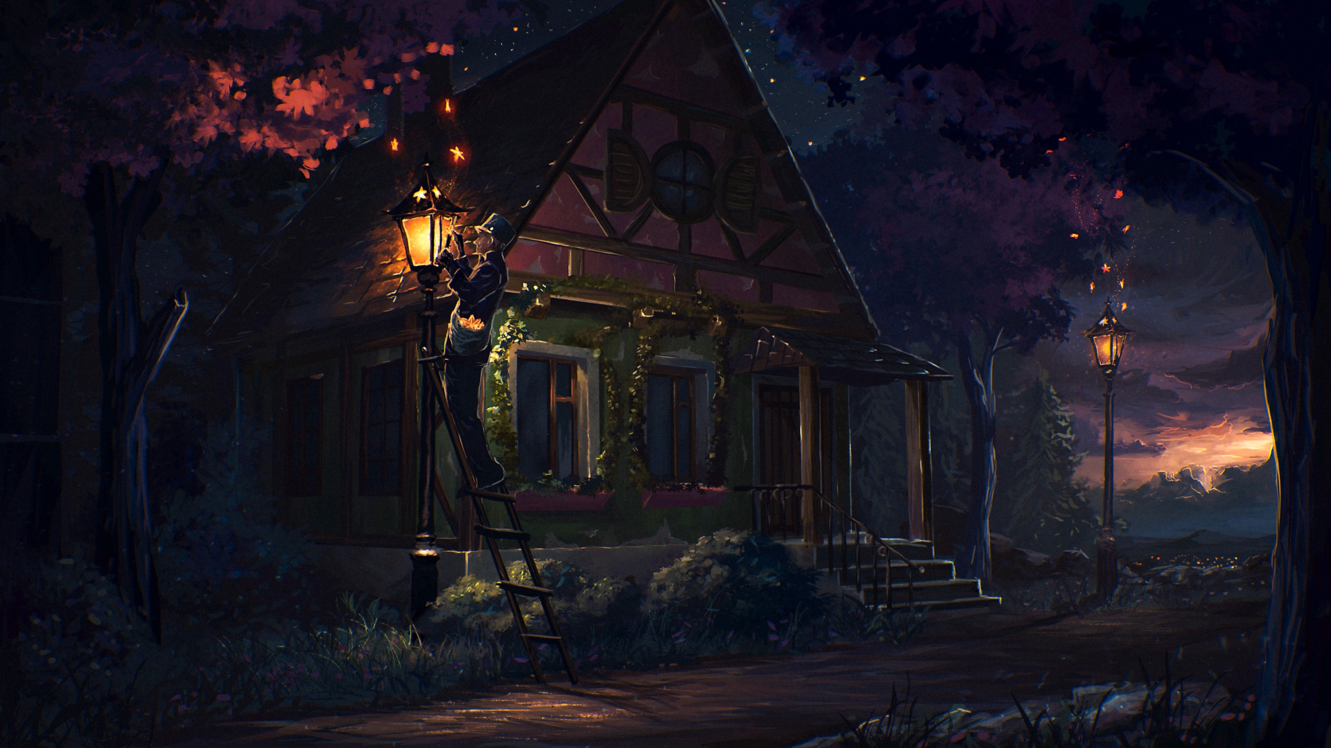 House Fairy Tale Art Light Night HD Wallpaper