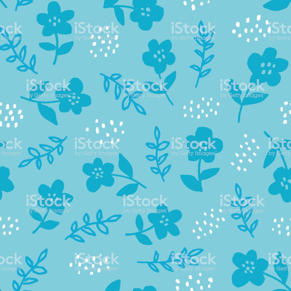 Stylish Seamless Floral Pattern With Hand Drawn Flowers On Blue