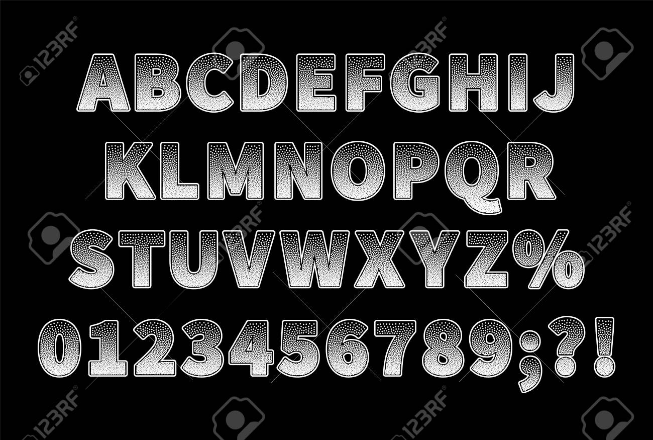 Vintage Dotted Sans Serif Font On Black Background Capital
