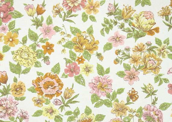 Wallpaper   Retro Floral Wallpaper with Pink Orange and Yellow Flowers