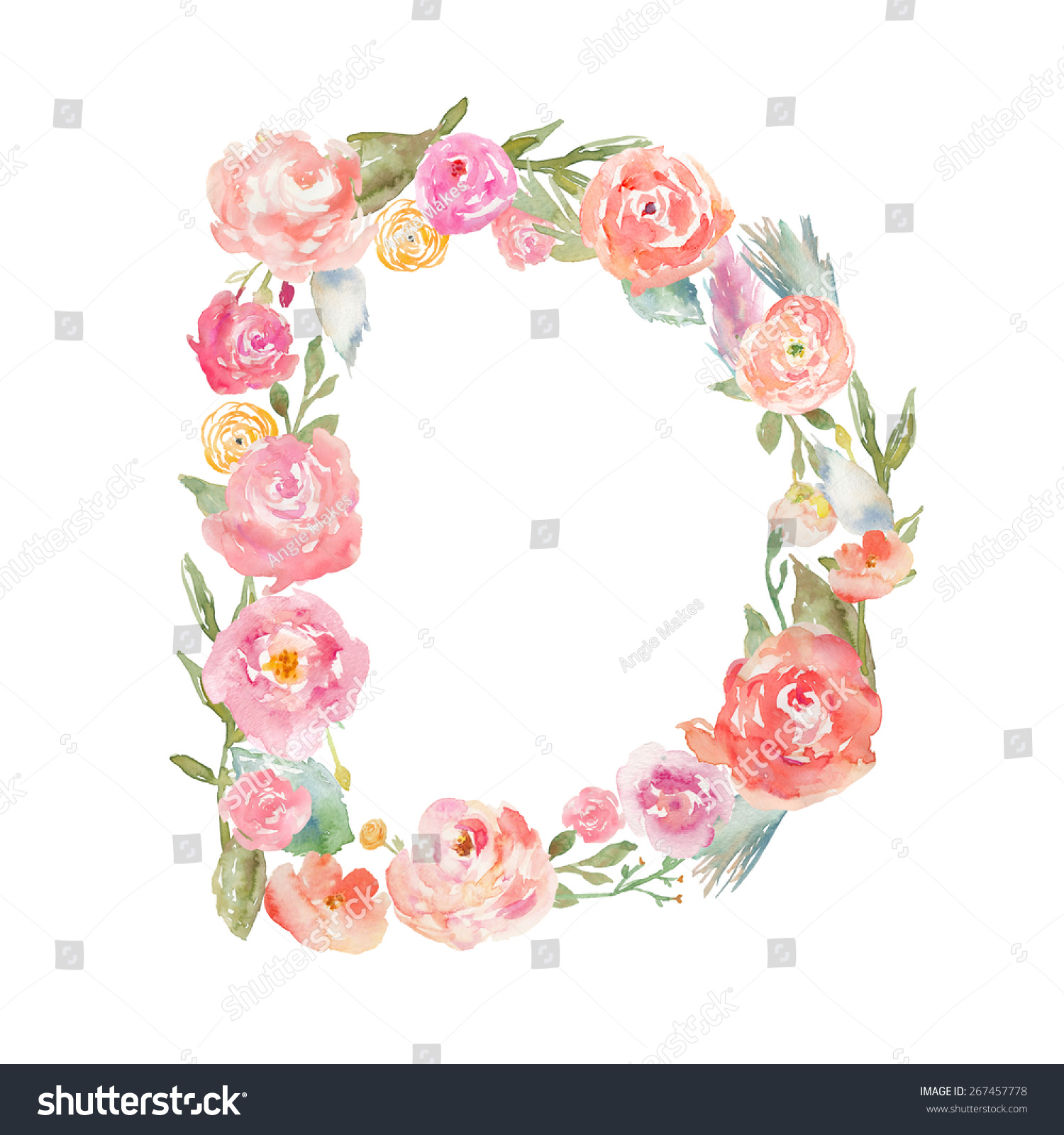 Watercolor Floral Monogram Letter D On Stock Illustration