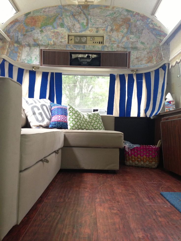 Ikea Manstad Couch Vintage Map Wallpaper In This Cute Camper