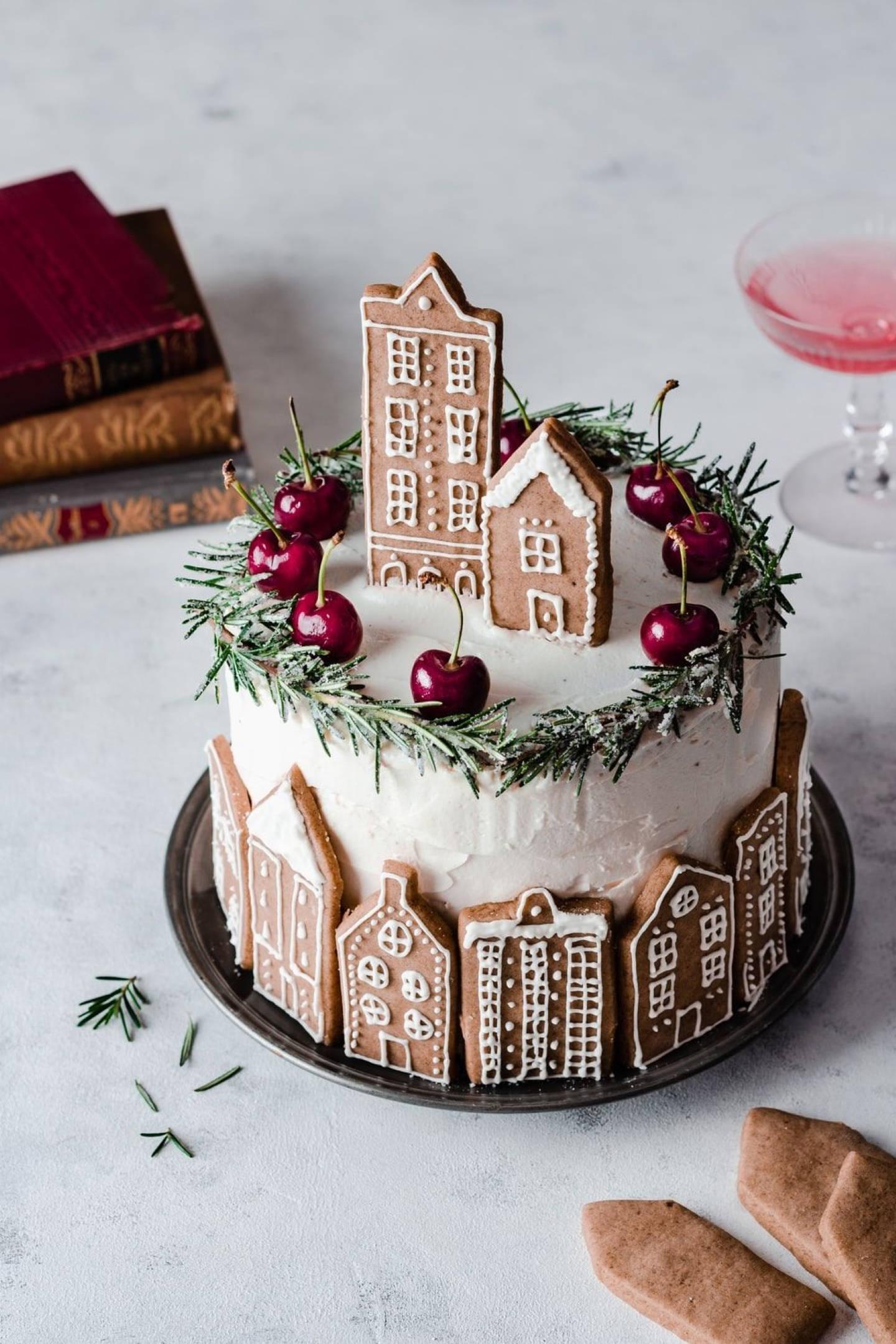 Christmas Aesthetic Village Themed Cake Wallpaper