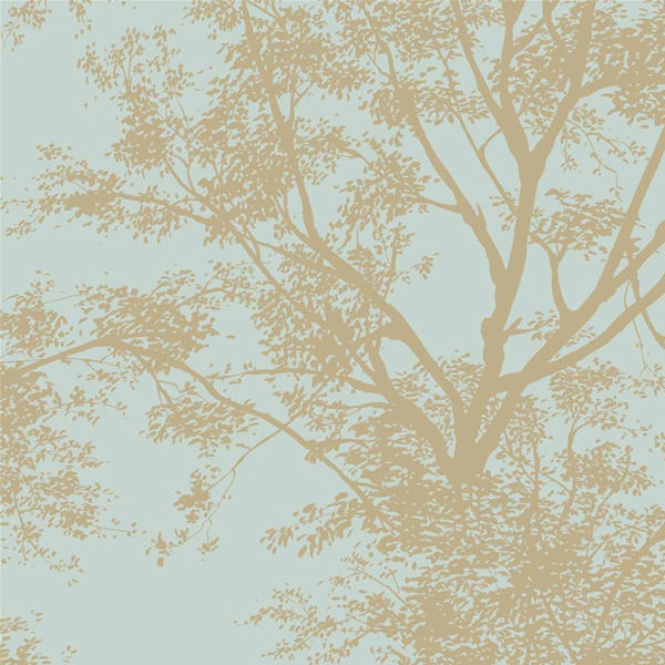 Blue And Gold Wallpaper Patterns With Tree Silhouette