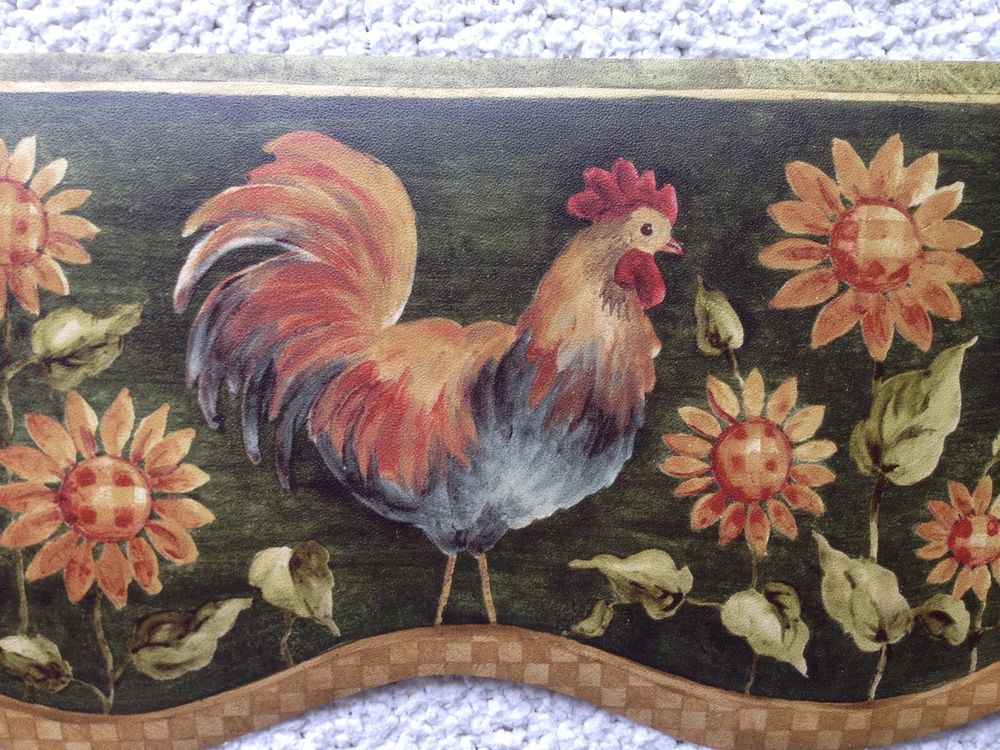Country Roosters Sunflowers Wallpaper Border