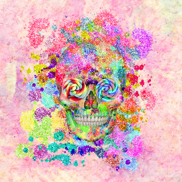 Girly Sugar Skull Pink Glitter Fine Art Paint Print By