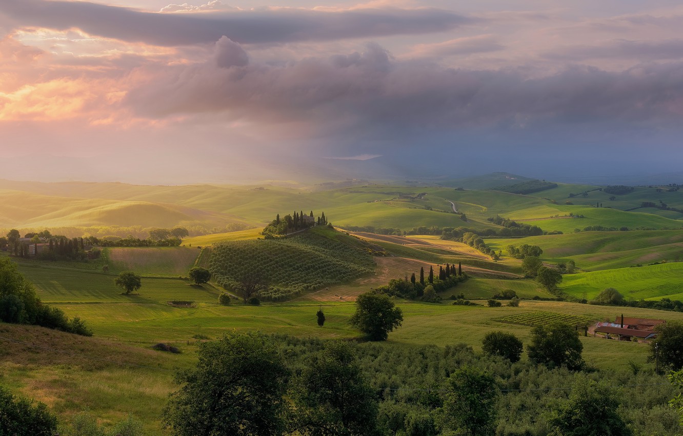 Free download Wallpaper the sky nature hills view field Italy haze ...