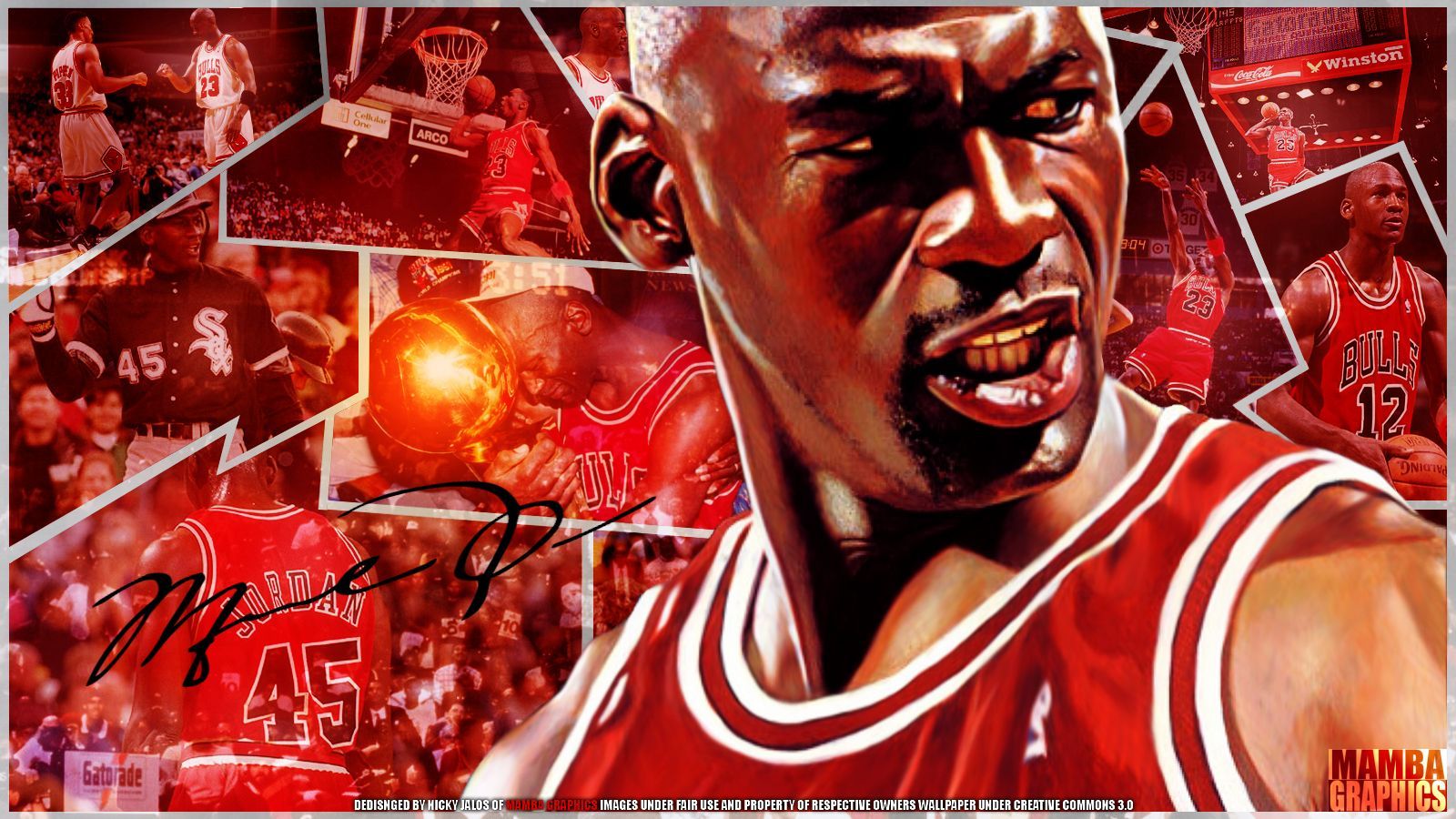 A collage of Michael Jordan images showcasing his basketball career with the Chicago Bulls and his brief stint in baseball
