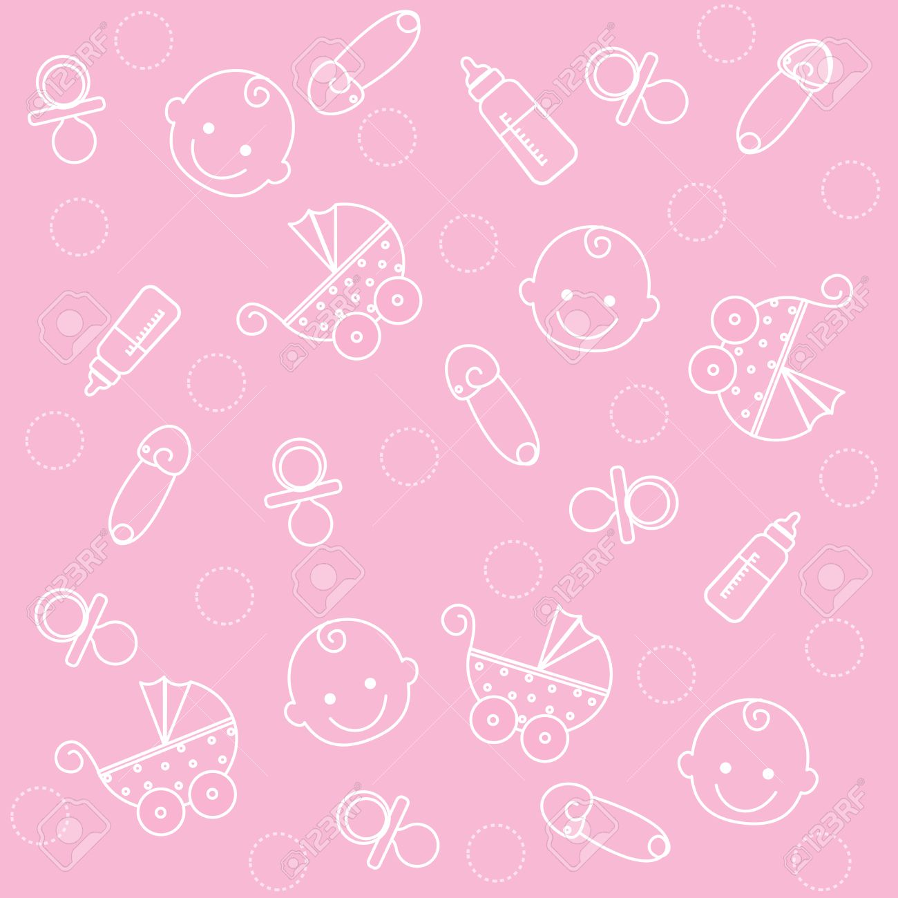 Sweet Pink Baby Girl Elements Seamless Pattern Wallpaper Royalty