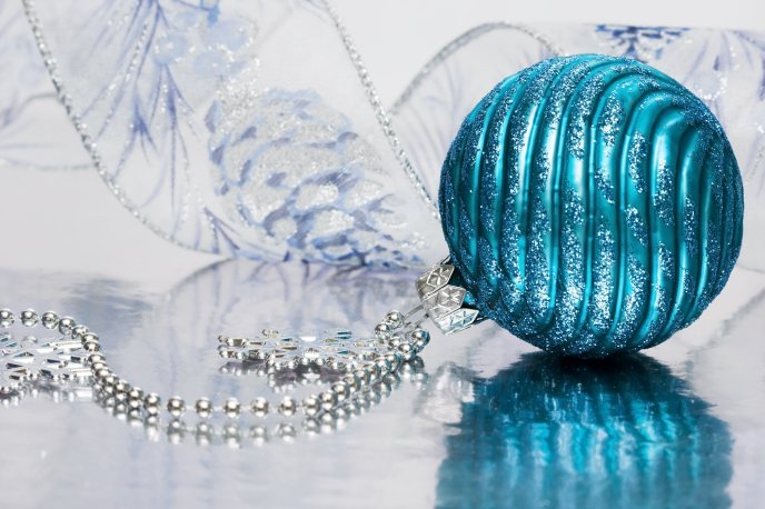 Turquoise Ornament And Silver Beads Christmas Arrangement