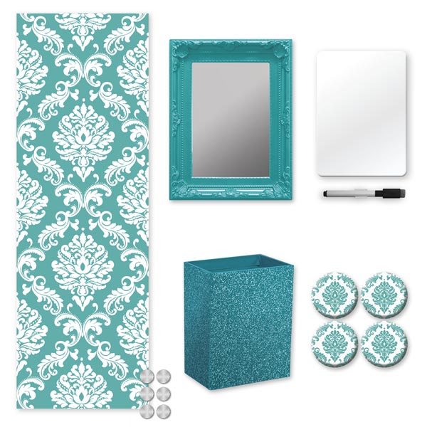 Teal Damask Locker Kit Decor